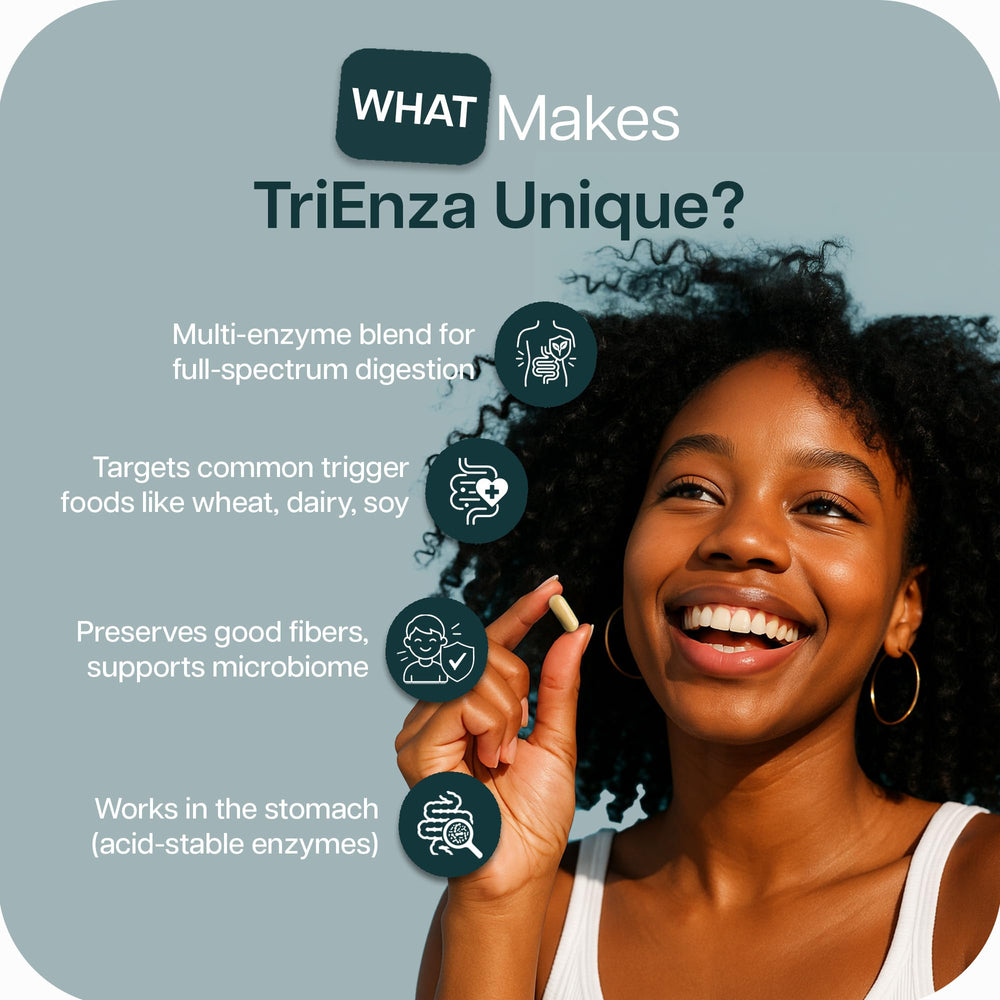 Houston Enzymes TriEnza label details highlight USA-made quality and enzyme blend