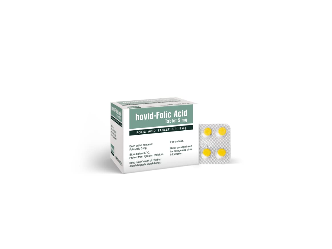 HOVID Folic Acid 5 mg tablets bottle front view for daily supplementation