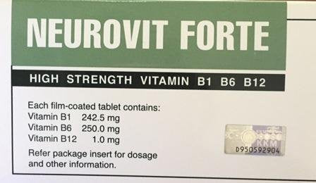 HOVID Neurovit Forte 100 tablets close-up, convenient B vitamin supplement for energy.