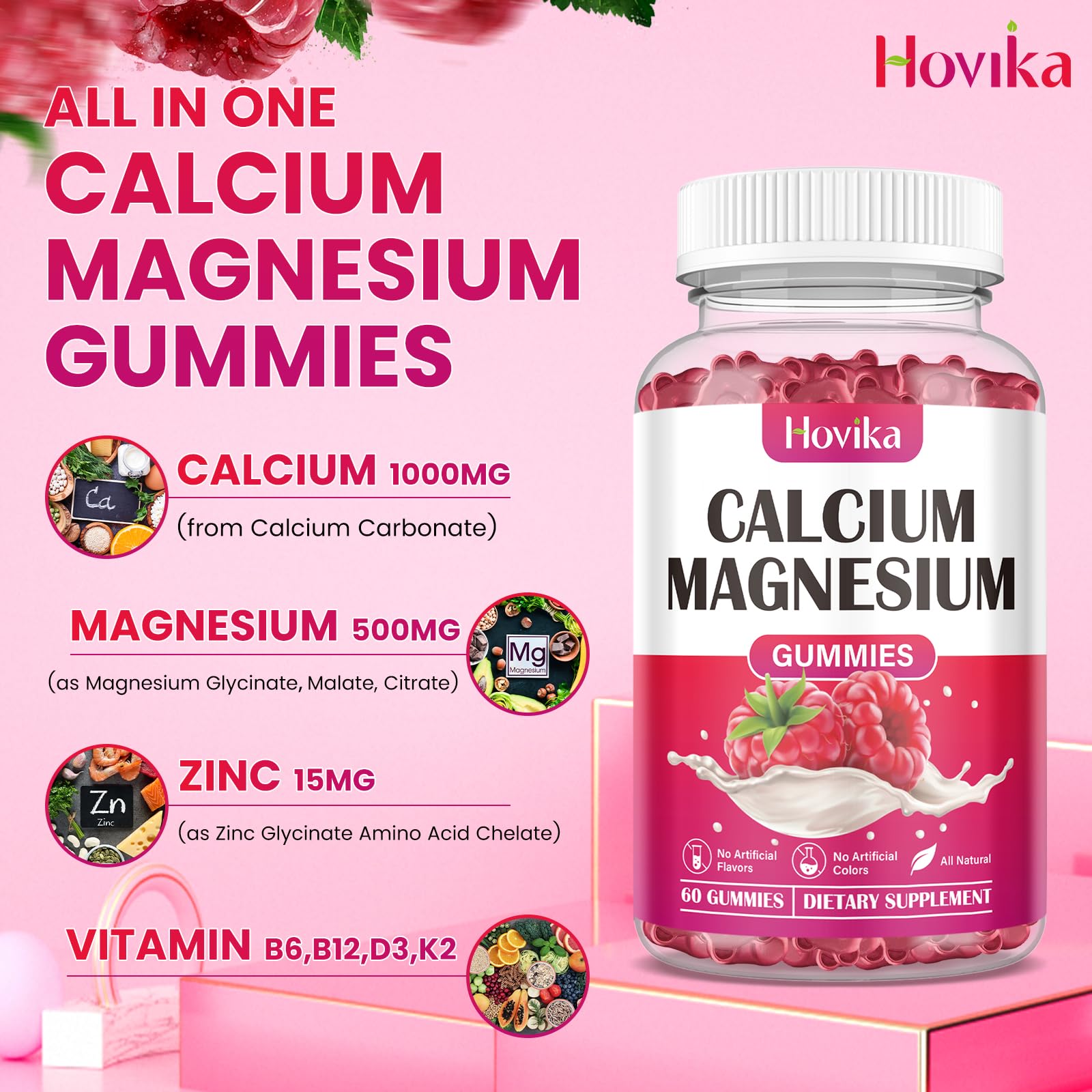 Hovika gummies 2-1 ratio graphic illustrating balanced calcium and magnesium absorption.