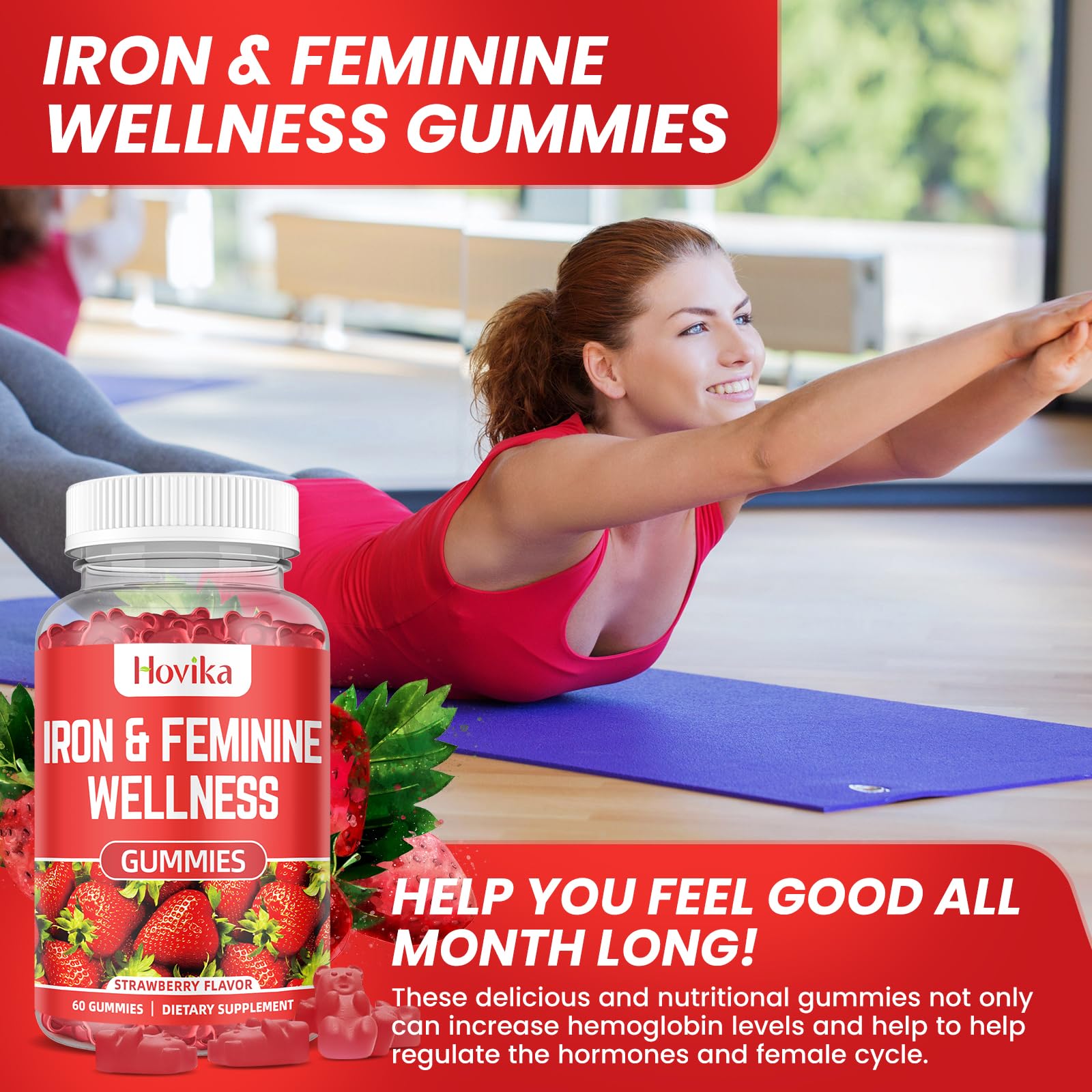Hovika Iron for Women Gummies 2-pack packaging emphasizes value