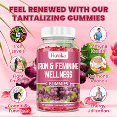 Hovika Iron for Women Gummies bottle packaging emphasizes 60-day supply.