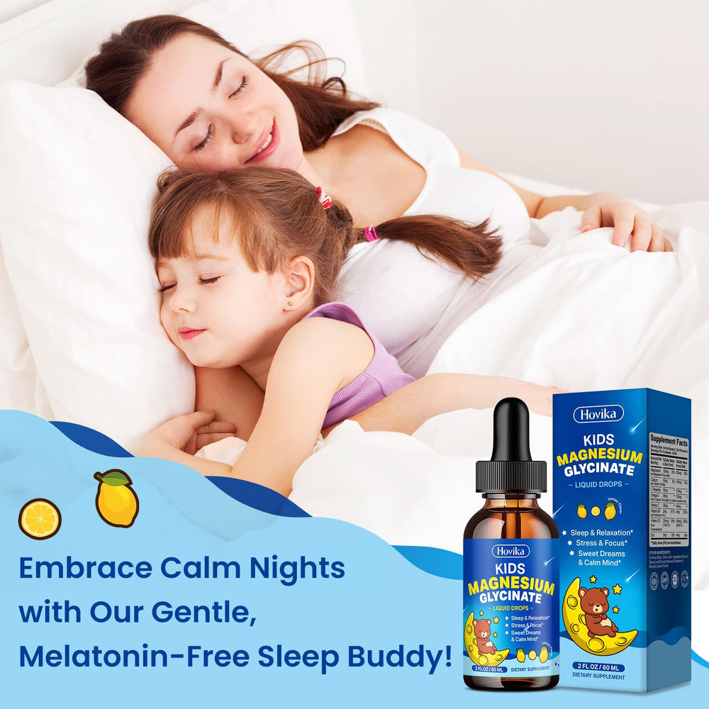 Hovika magnesium drops shown with glass of water for easy mixing