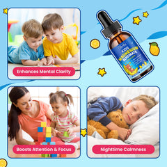 Closeup of Hovika lemon-flavored magnesium bottle designed for kids