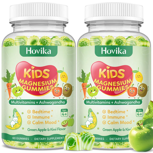 Hovika kids magnesium gummies bottle for bedtime routines with kid-friendly flavor.