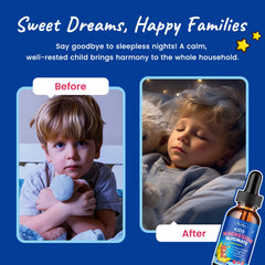 Hovika Kids Magnesium Drops ingredients icons highlight magnesium glycinate and L-theanine.