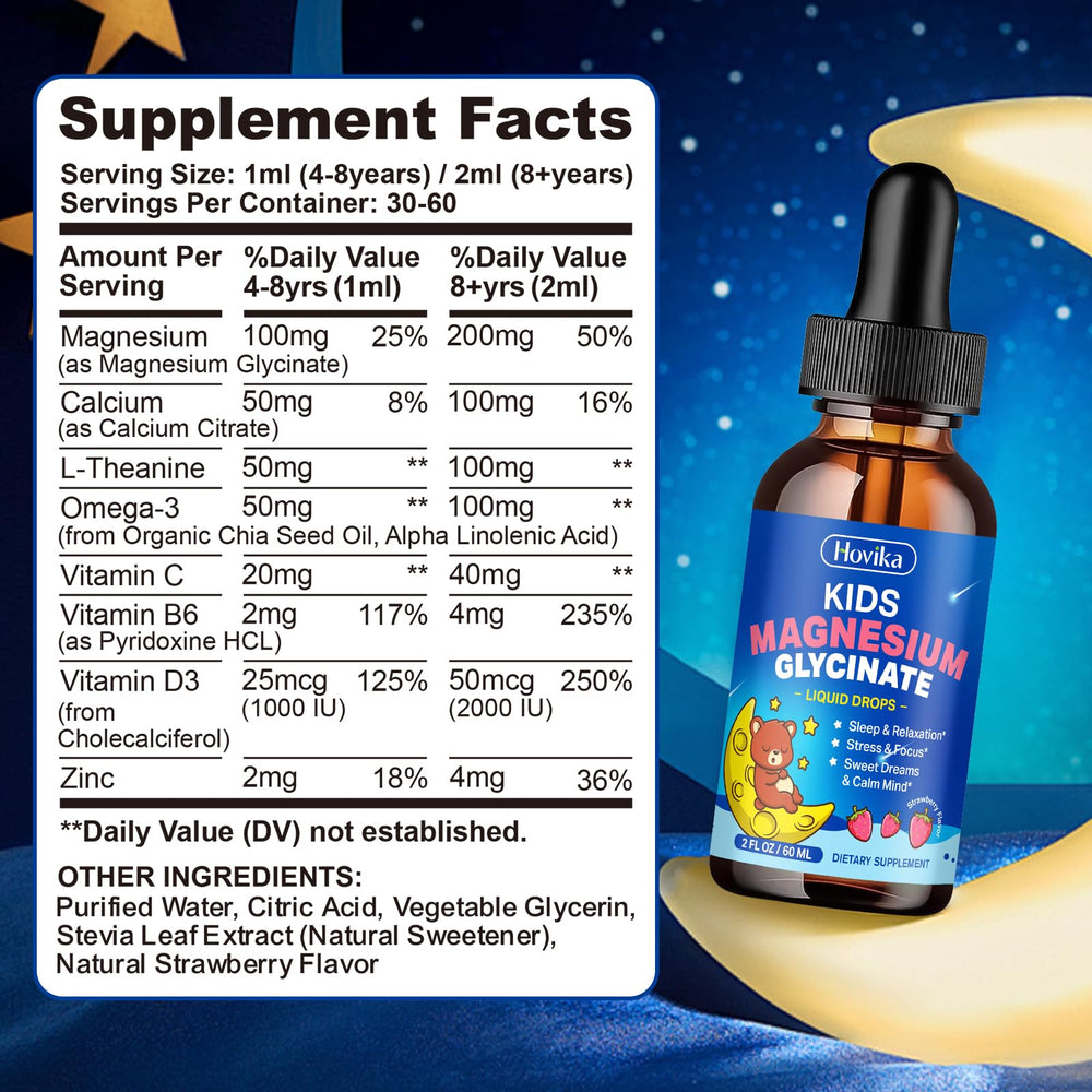 Hovika magnesium drops in a glass scene suggesting easy mixing and use.
