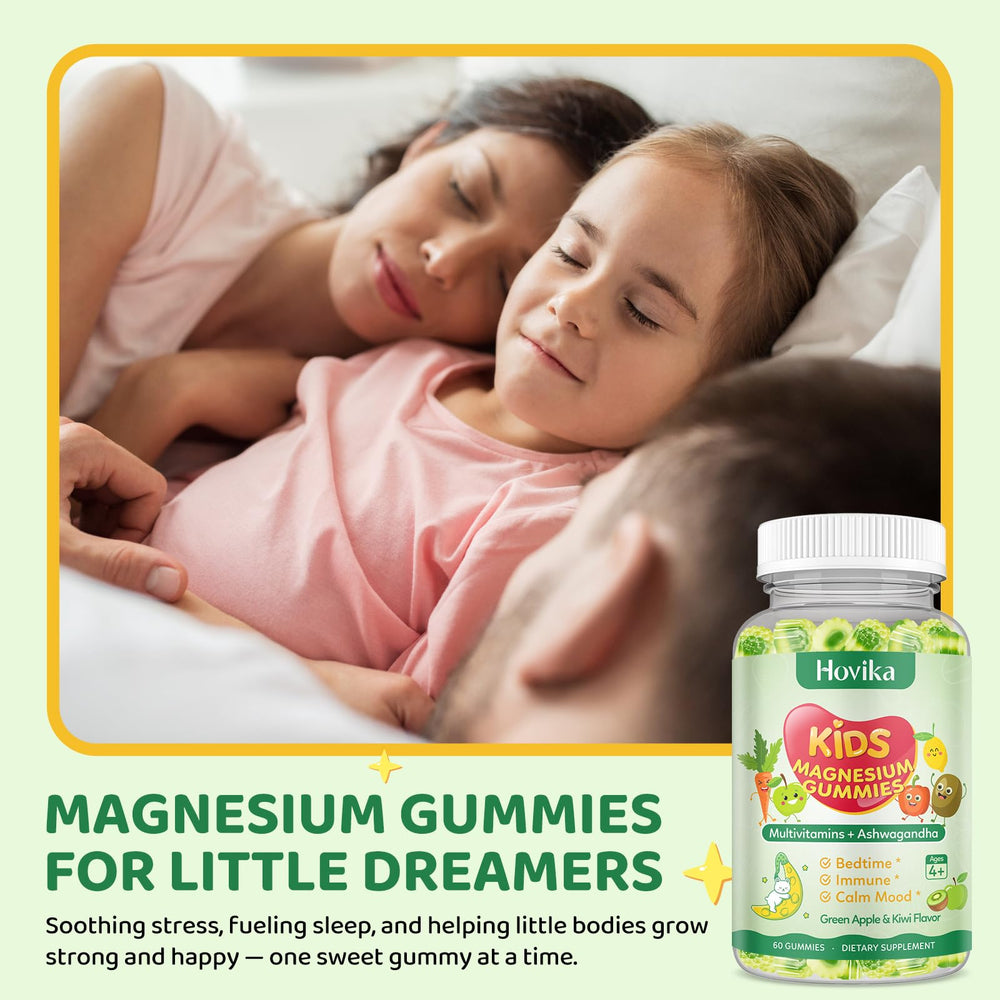 Hovika L-Theanine Chamomile blend image suggests calming botanicals at bedtime.