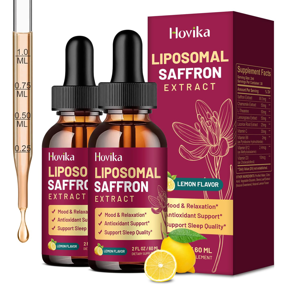 Hovika liposomal saffron drops bottle for enhanced absorption and daily mood balance.