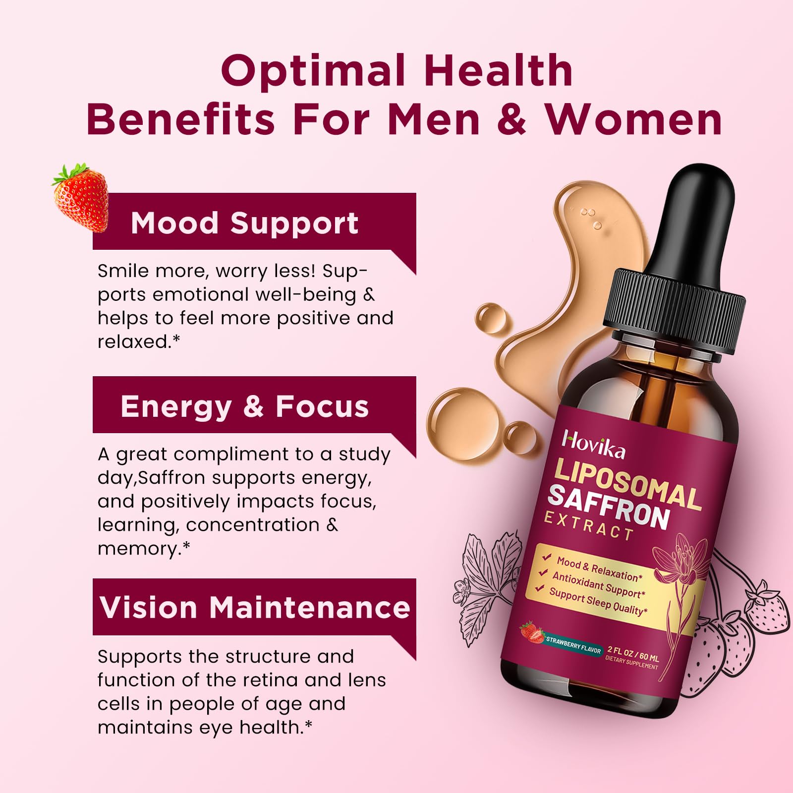 Hovika saffron ingredients chart highlights nine key components for comprehensive wellness.