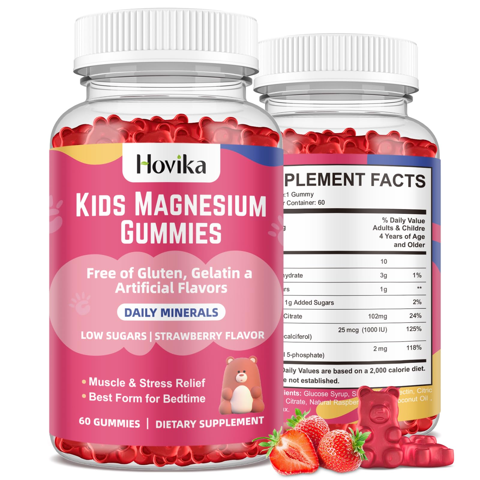 Hovika Magnesium Citrate Gummies for Kids bottle pour shows easy daily dose for calm support.