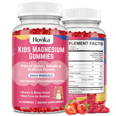 Hovika Magnesium Citrate Gummies for Kids bottle pour shows easy daily dose for calm support.