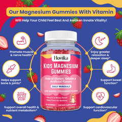 Hovika Magnesium Citrate Gummies vegan label panel highlights non-GMO, gelatin-free formula.