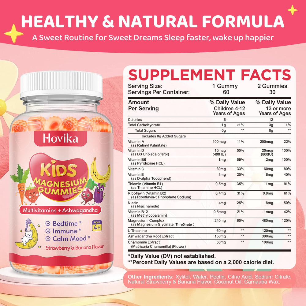 Hovika kids bedtime scene with gummies shows a smile as sleep-friendly routine feels manageable.