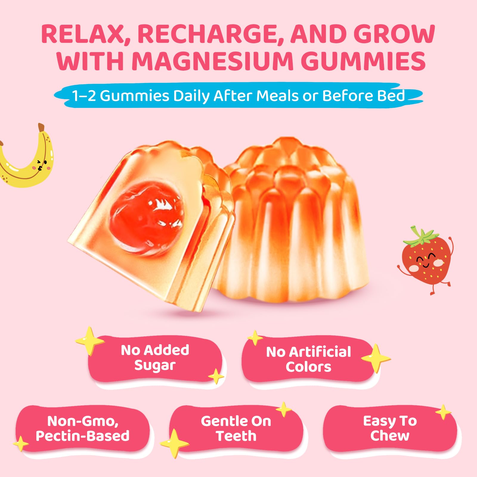 Hovika magnesium gummies kids foil bag scene, colorful packaging that makes nightly routines more appealing.