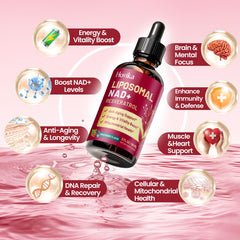 Hovika NAD drops bottle with pour demonstrating easy daily dosing