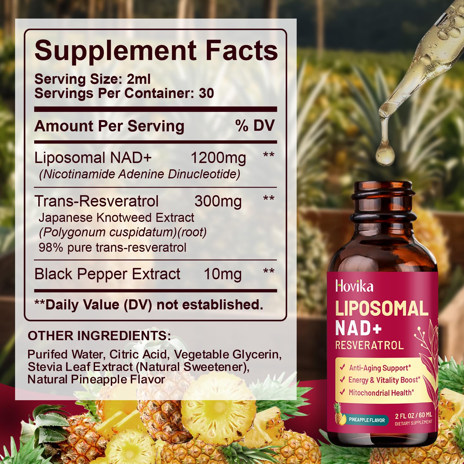 Hovika NAD pineapple drops for easy daily use and fast absorption