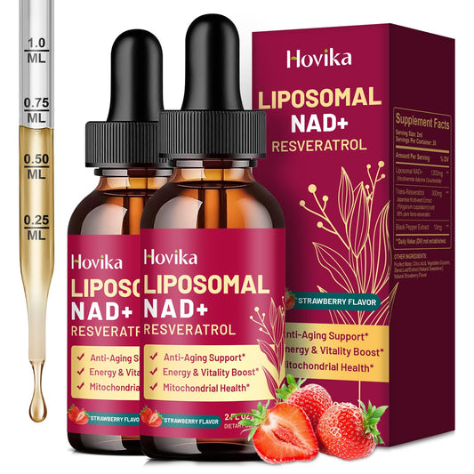 Hovika NAD liquid bottle in strawberry flavor for easy daily energy support