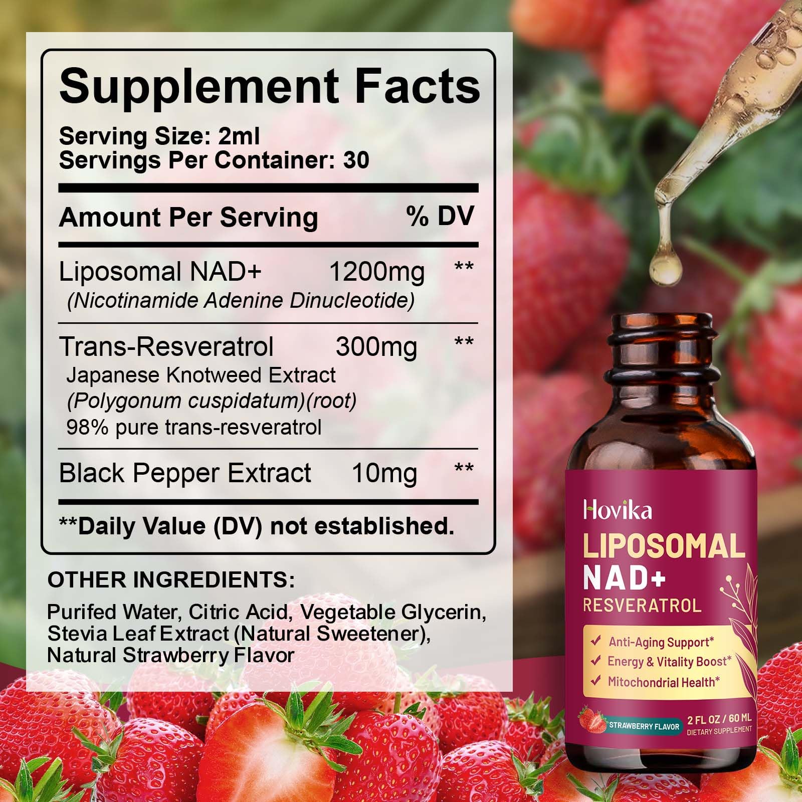 Hovika NAD drops showing 2 ml serving for quick use