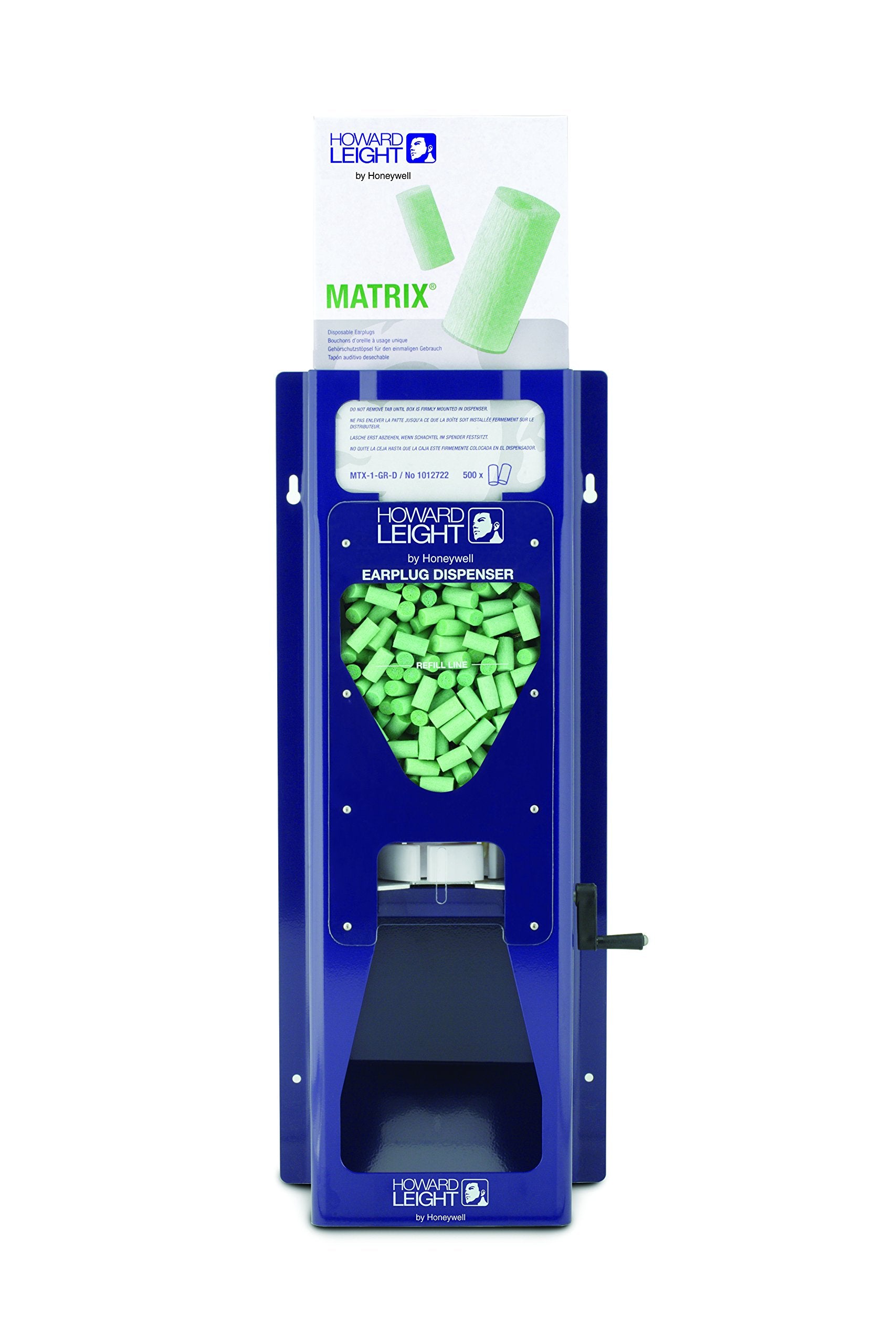 Howard Leight LS-500 wall-mounted dispenser saves floor space in large facilities.