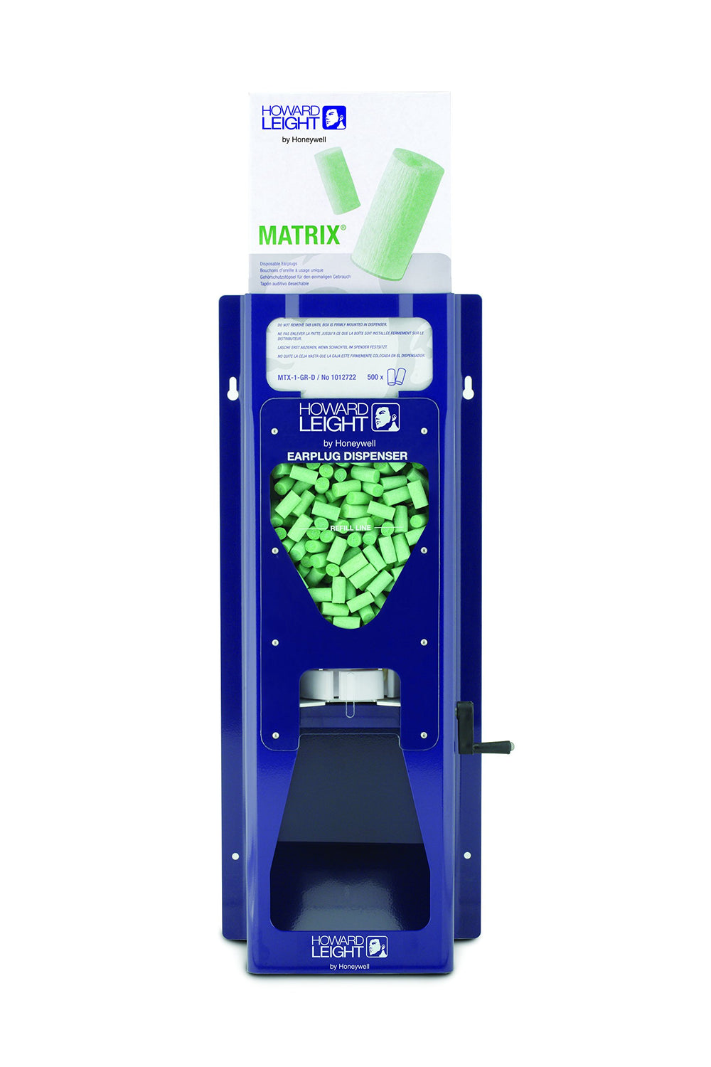 Howard Leight LS-500 wall-mounted dispenser saves floor space in large facilities.