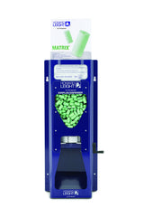 Howard Leight LS-500 wall-mounted dispenser saves floor space in large facilities.