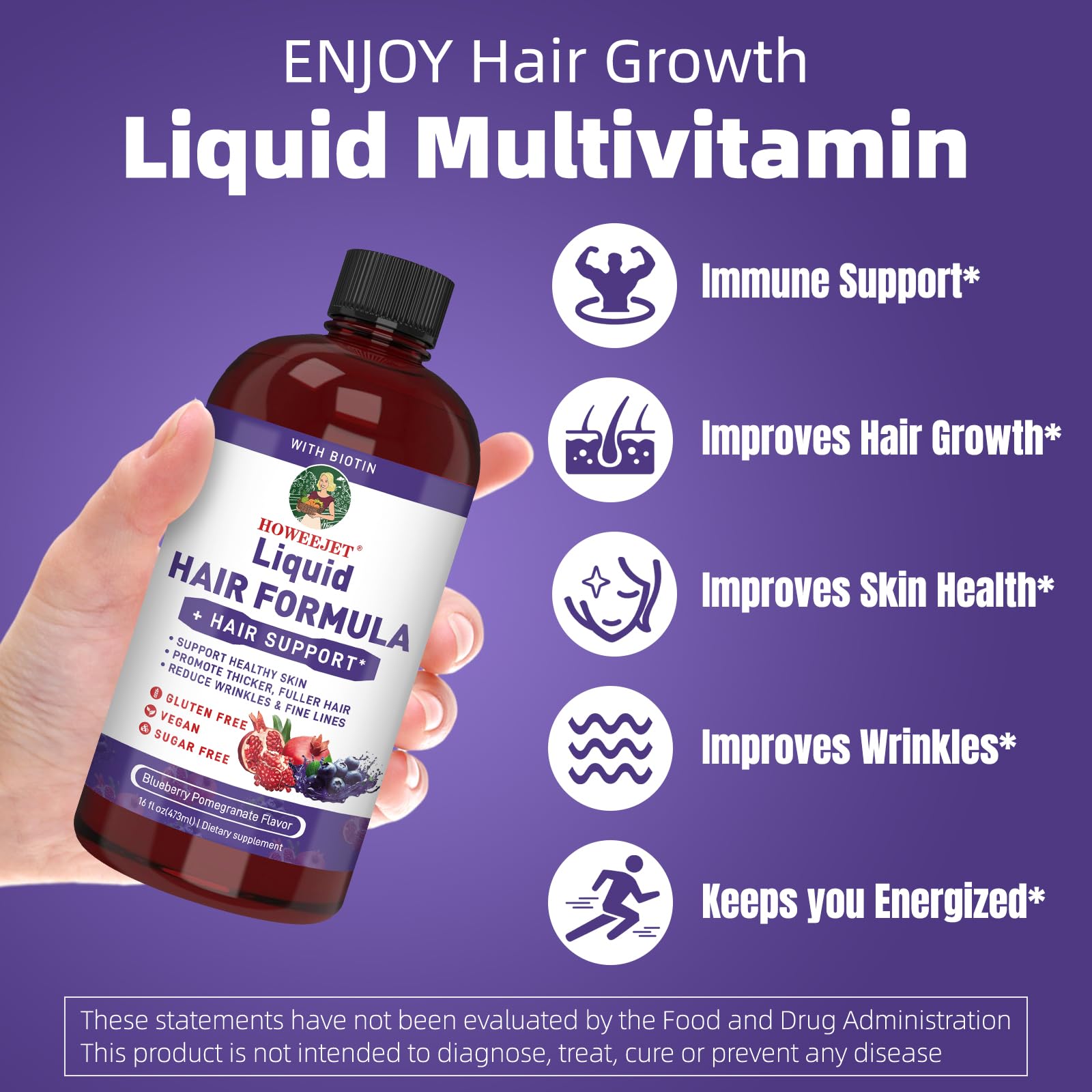 HOWEEJET Liquid Multivitamin daily dose emphasizes two tablespoons a day for convenience