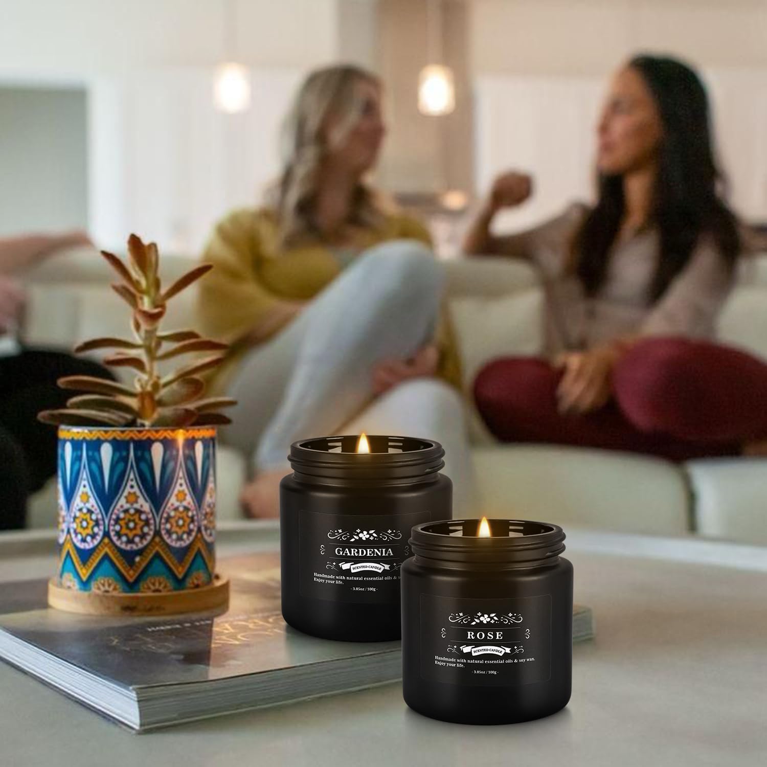 Howemon bergamot candle on shelf offers uplifting fragrance.