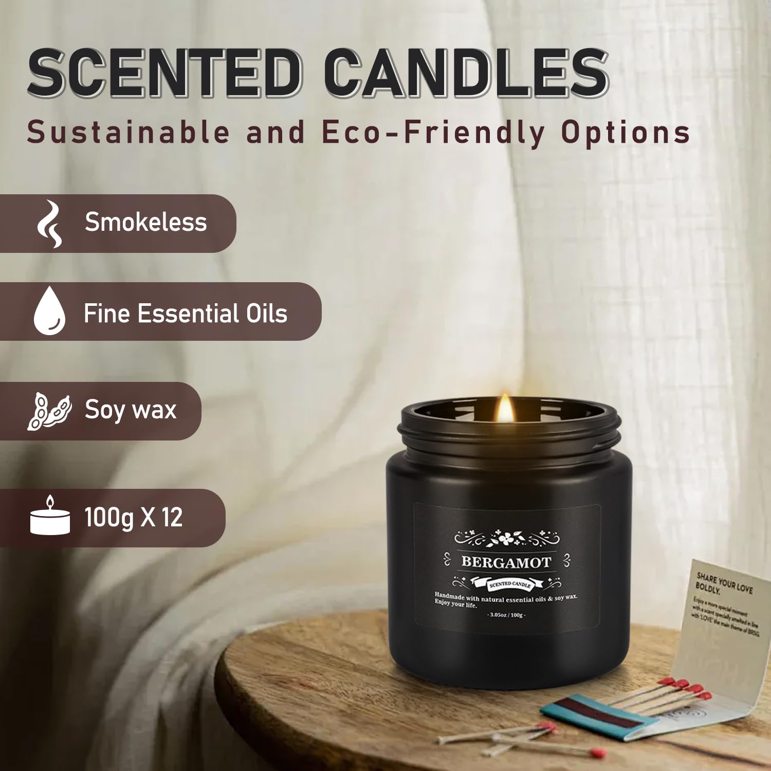 Howemon lavender candle on table adds tranquil scent for winding down.