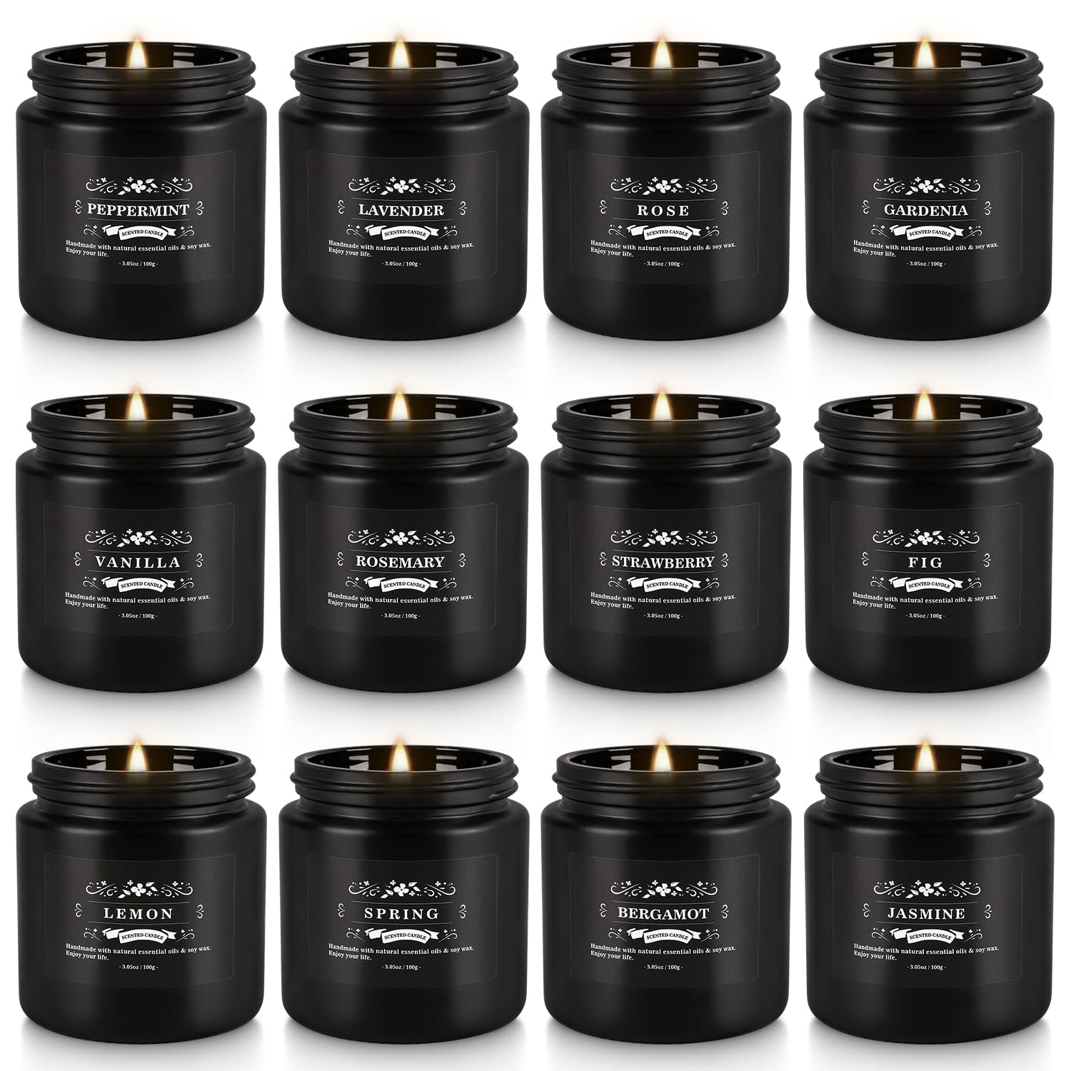 Howemon Scented Candle Set shown in black glass jars creates a relaxing home ambiance.