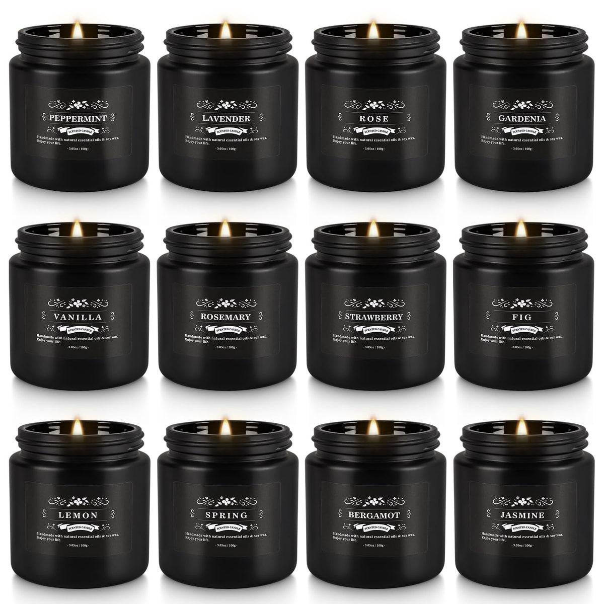 Howemon Scented Candle Set shown in black glass jars creates a relaxing home ambiance.