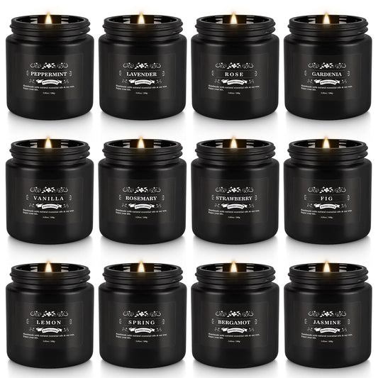 Howemon Scented Candle Set shown in black glass jars creates a relaxing home ambiance.