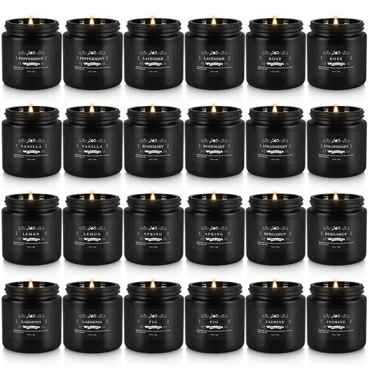 Howemon scented candle set 24-pack in black gift box for elegant home fragrance.