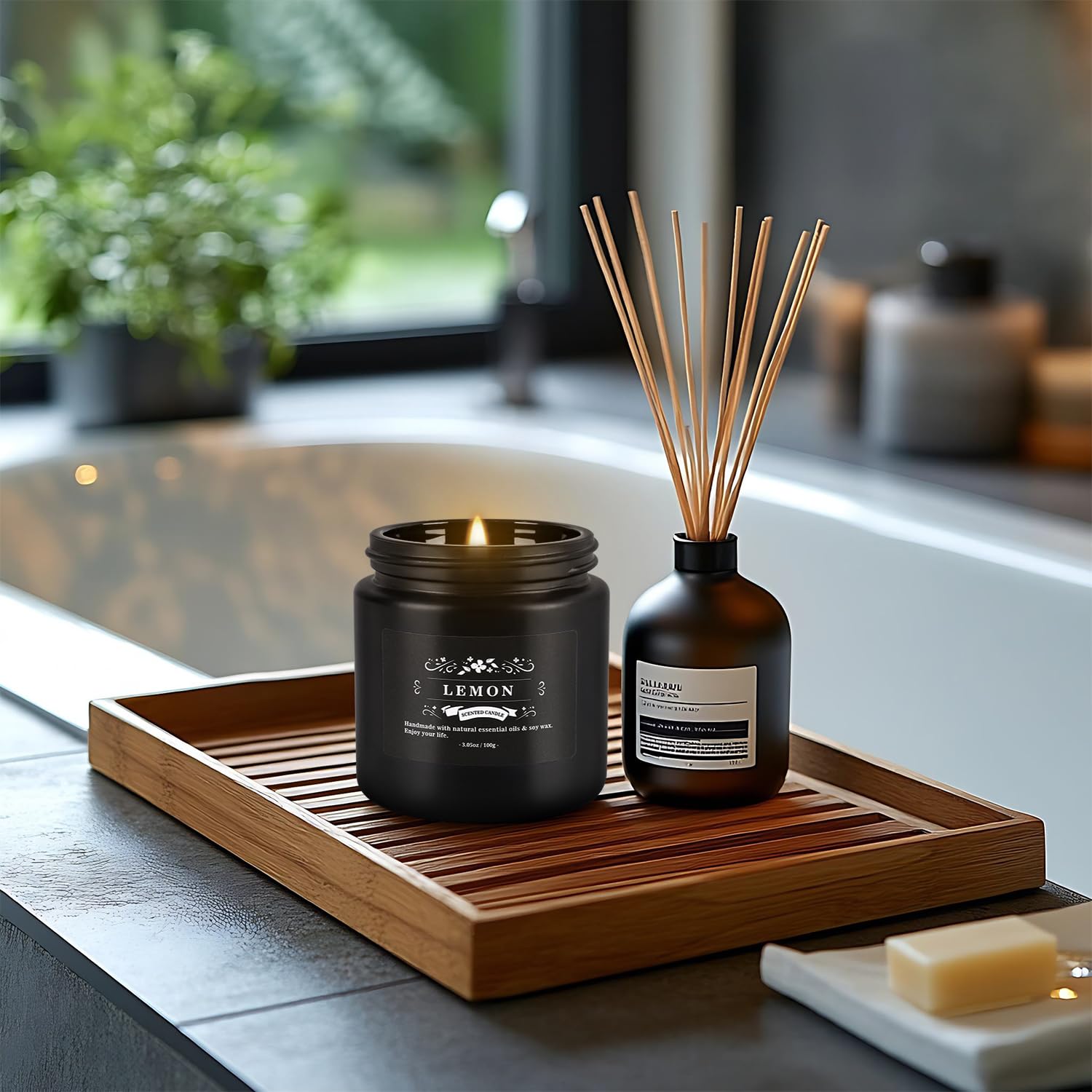Howemon vanilla candle with lid complements cozy, comforting decor.
