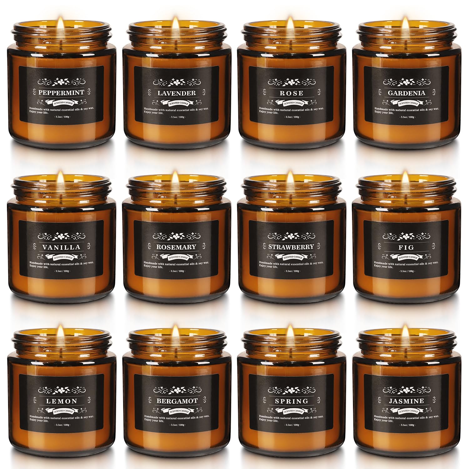 Howemon soy wax candles in amber jars offer clean burn and long-lasting aroma.