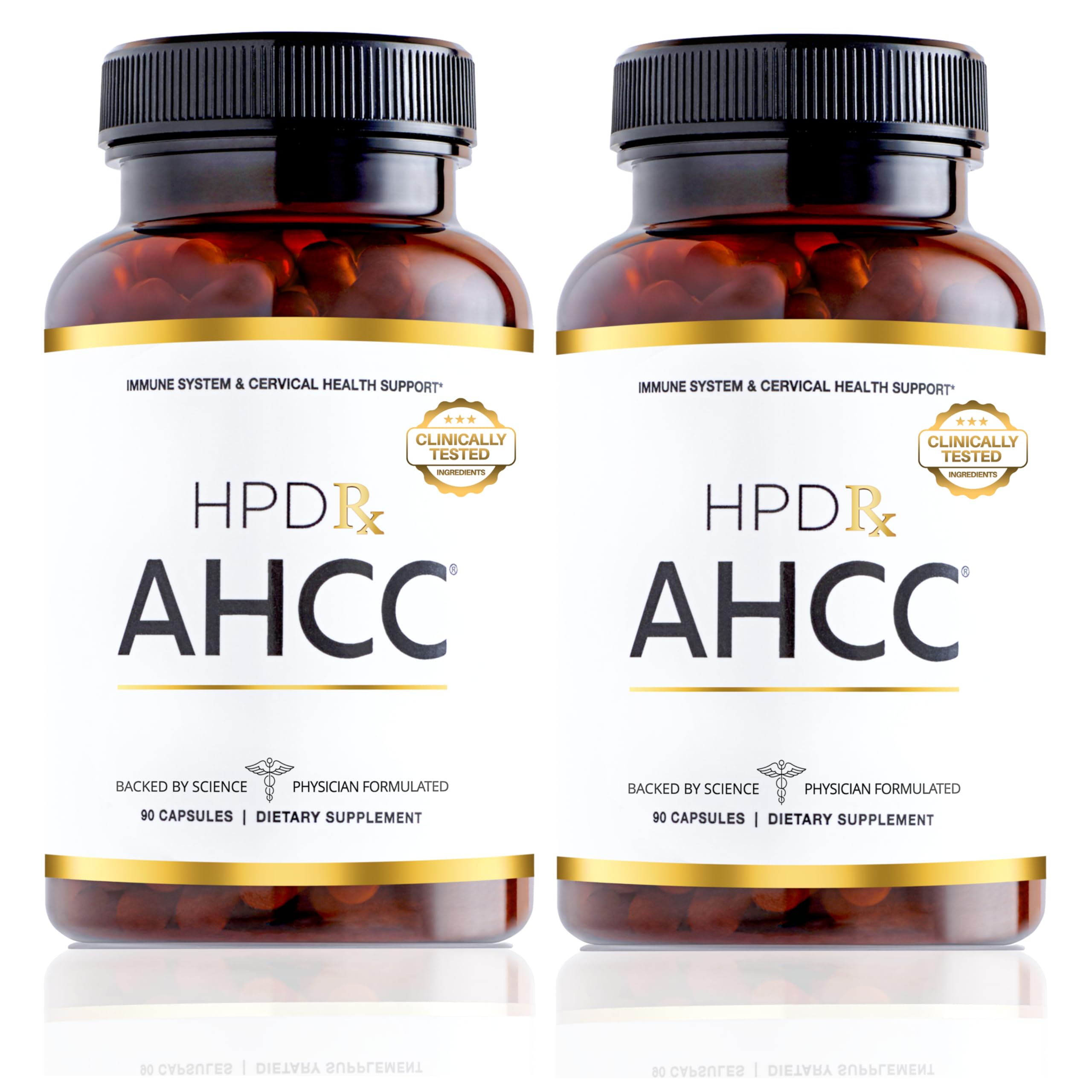 HPD Rx bottle front label with AHCC and shiitake for immune support