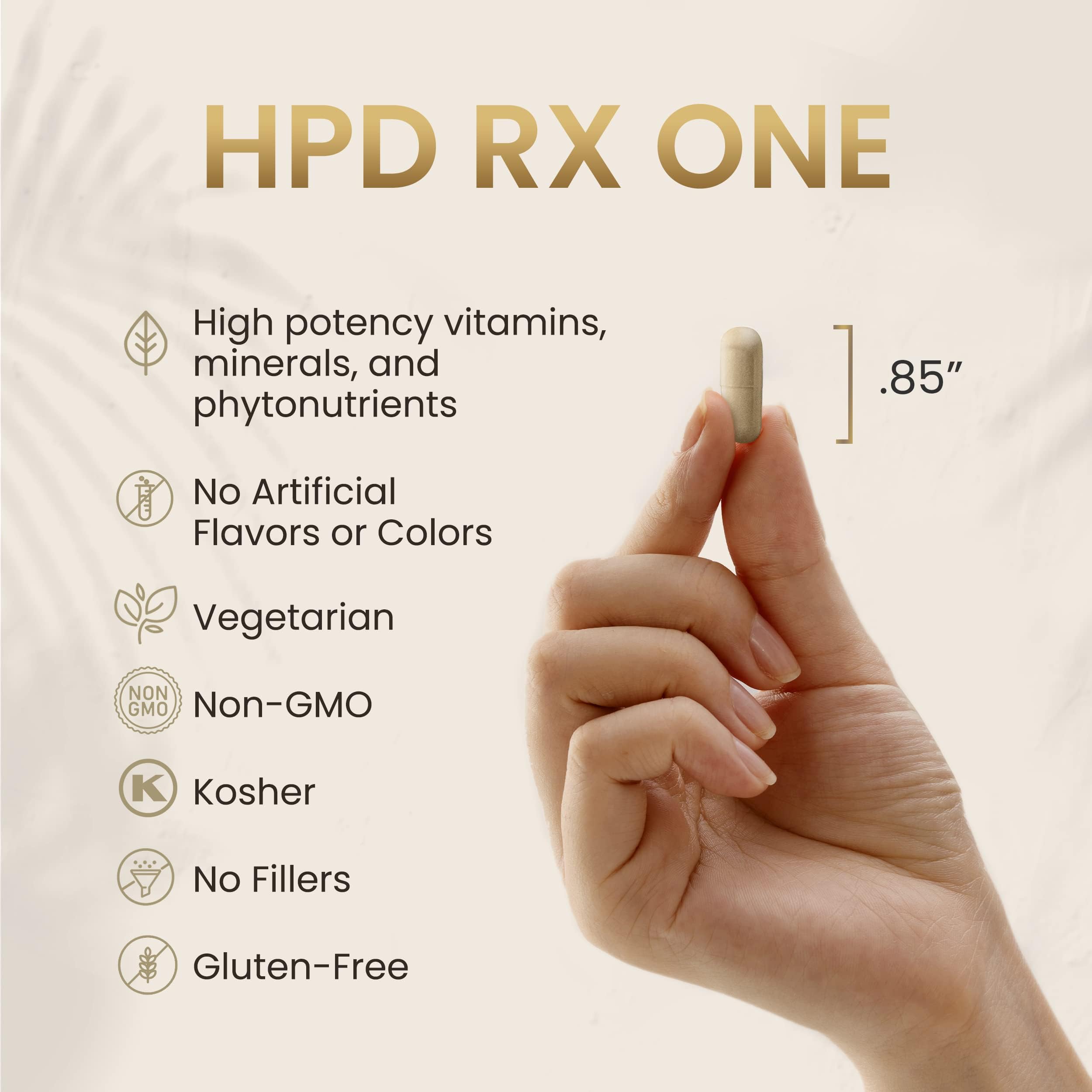 HPD Rx ONE packaging front and back highlighting key benefits and dosage