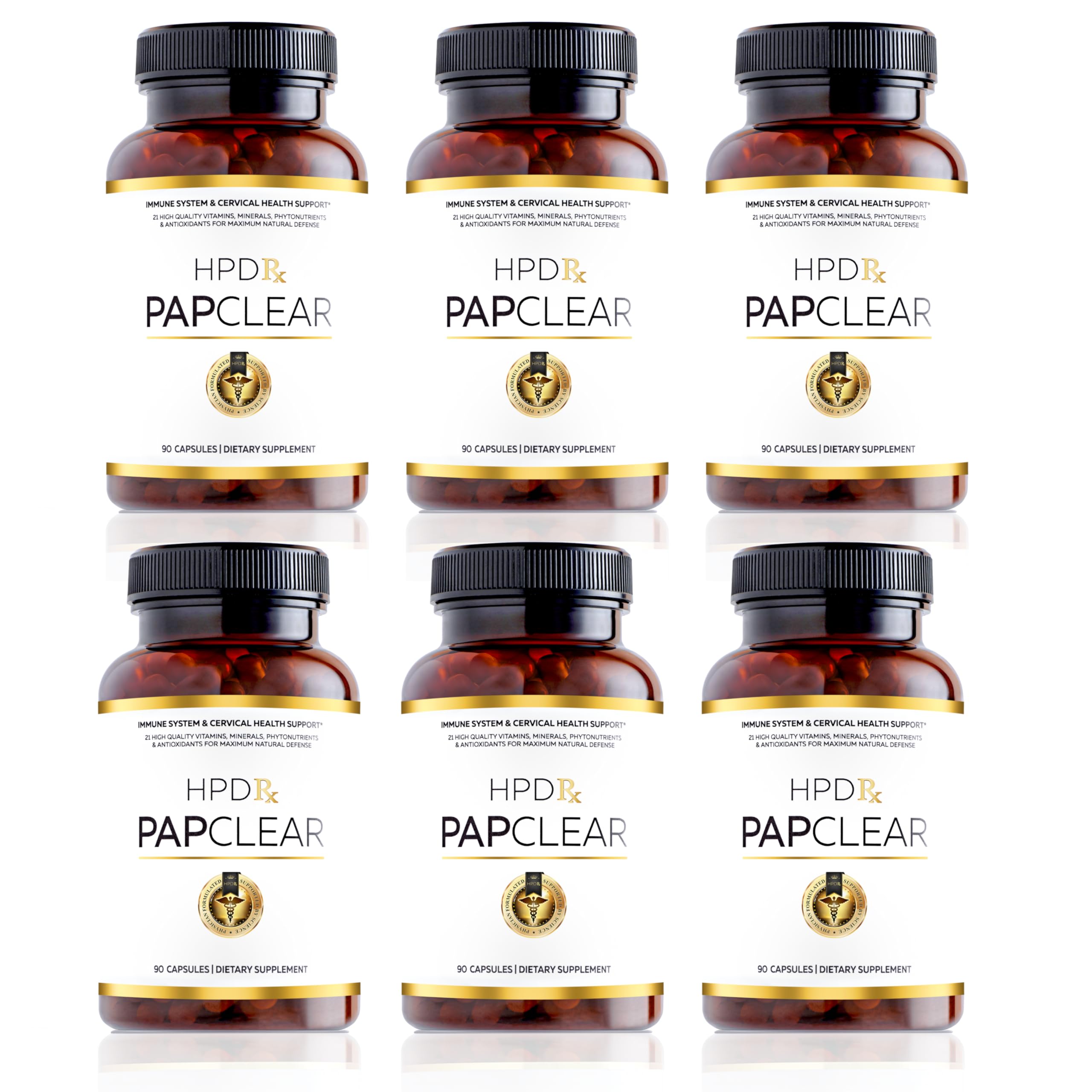 HPD Rx PAPCLEAR bottle front showing the all-natural immune support supplement