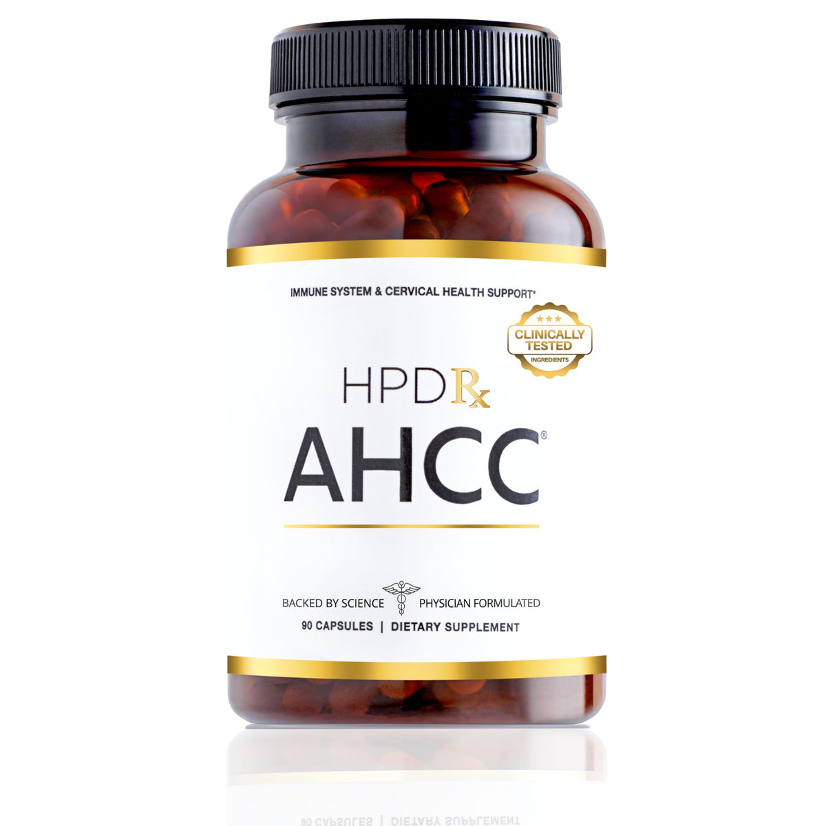 HPD Rx AHCC Shiitake bottle for daily immune support.