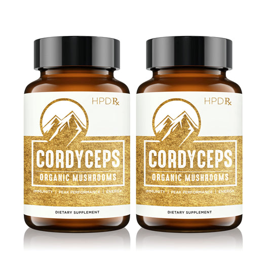 HPD Rx Cordyceps bottle front label showing premium organic quality and energy potential