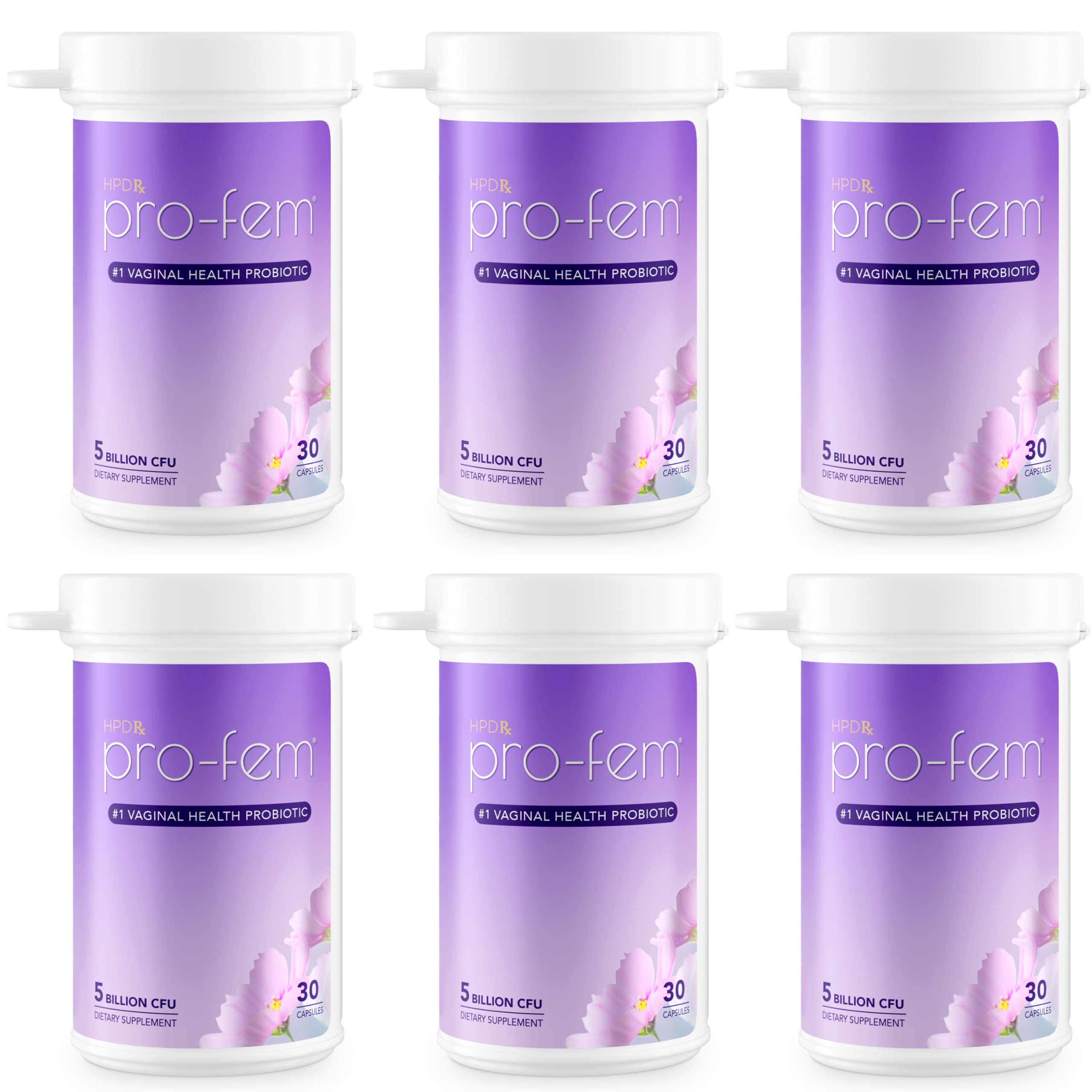 HPD Rx Pro-Fem bottle showing vaginal health probiotic daily use.