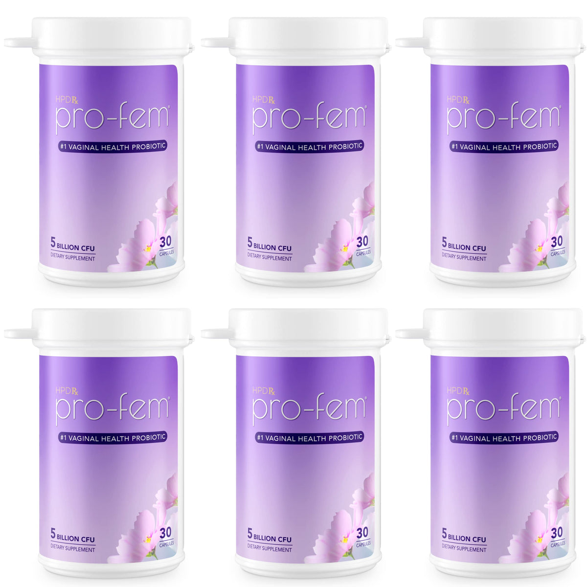 HPD Rx Pro-Fem bottle showing vaginal health probiotic daily use.