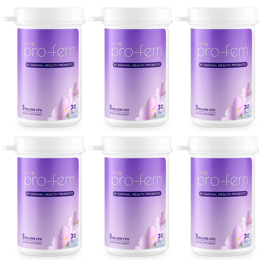 HPD Rx Pro-Fem bottle showing vaginal health probiotic daily use.