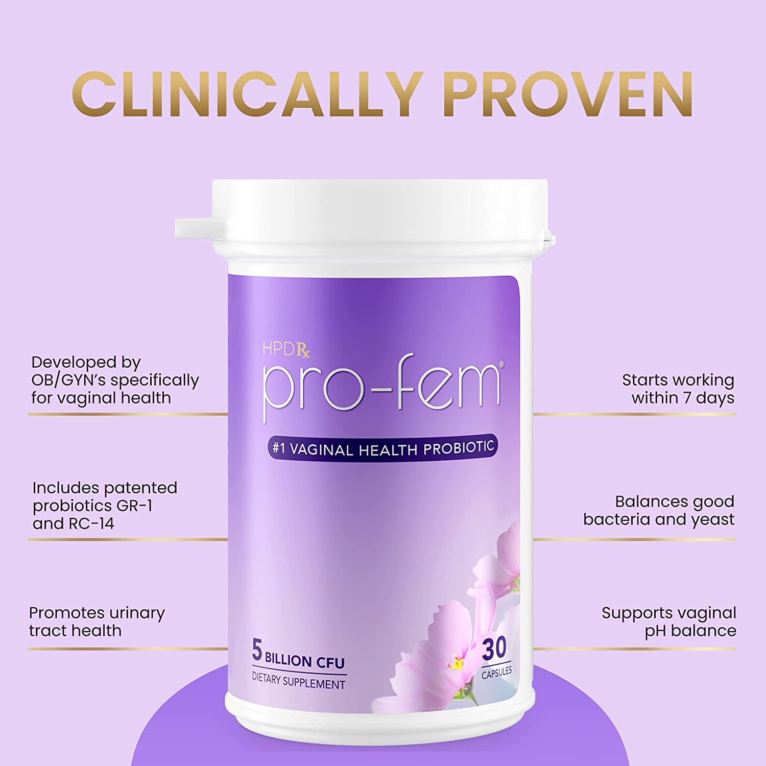 HPD Rx Pro-Fem packaging displaying gluten-free and vegetarian formula.