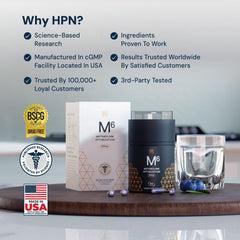 HPN M(6) energy-boost capsules demonstrate easy morning routine.