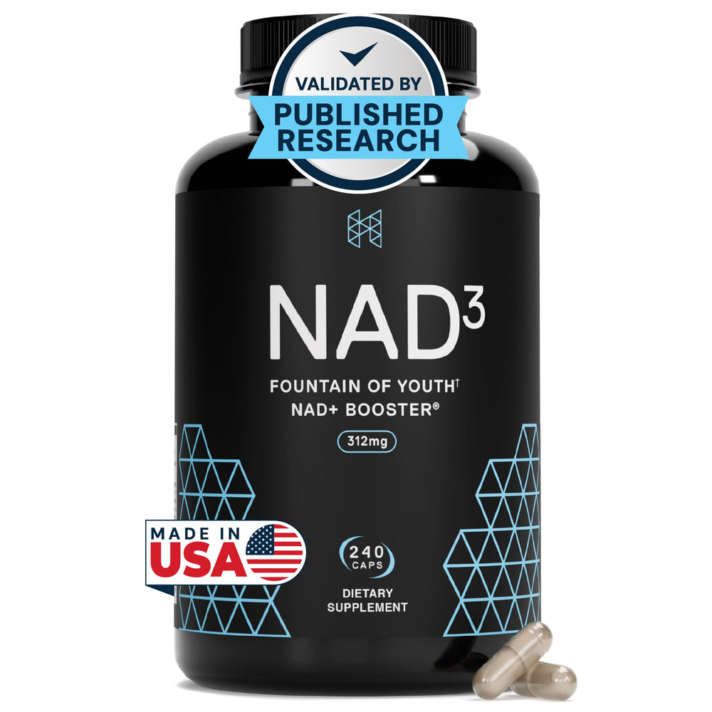 HPN NAD3 bottle front shows NAD+ booster for daily energy support