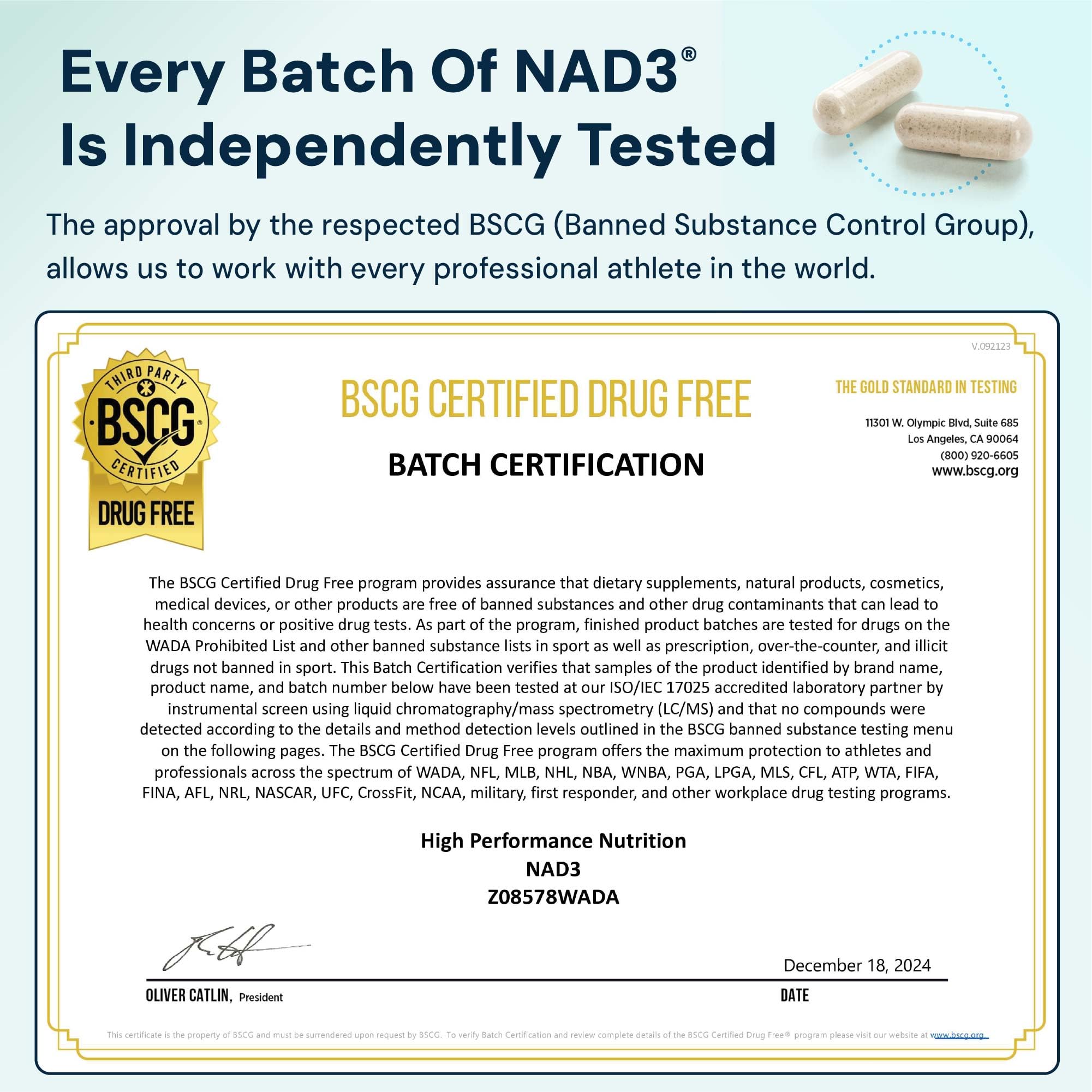HPN NAD3 bottle indicating USA manufacturing and trusted quality seals