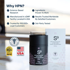 Lifestyle shot featuring HPN S(9) packaging signals premium wellness