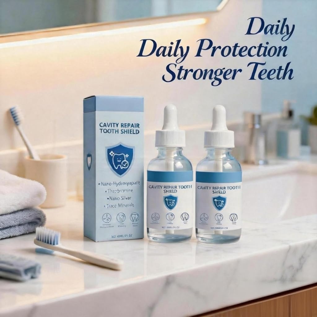 HQCC Tooth Shield highlighting whitening and remineralization in a single formula