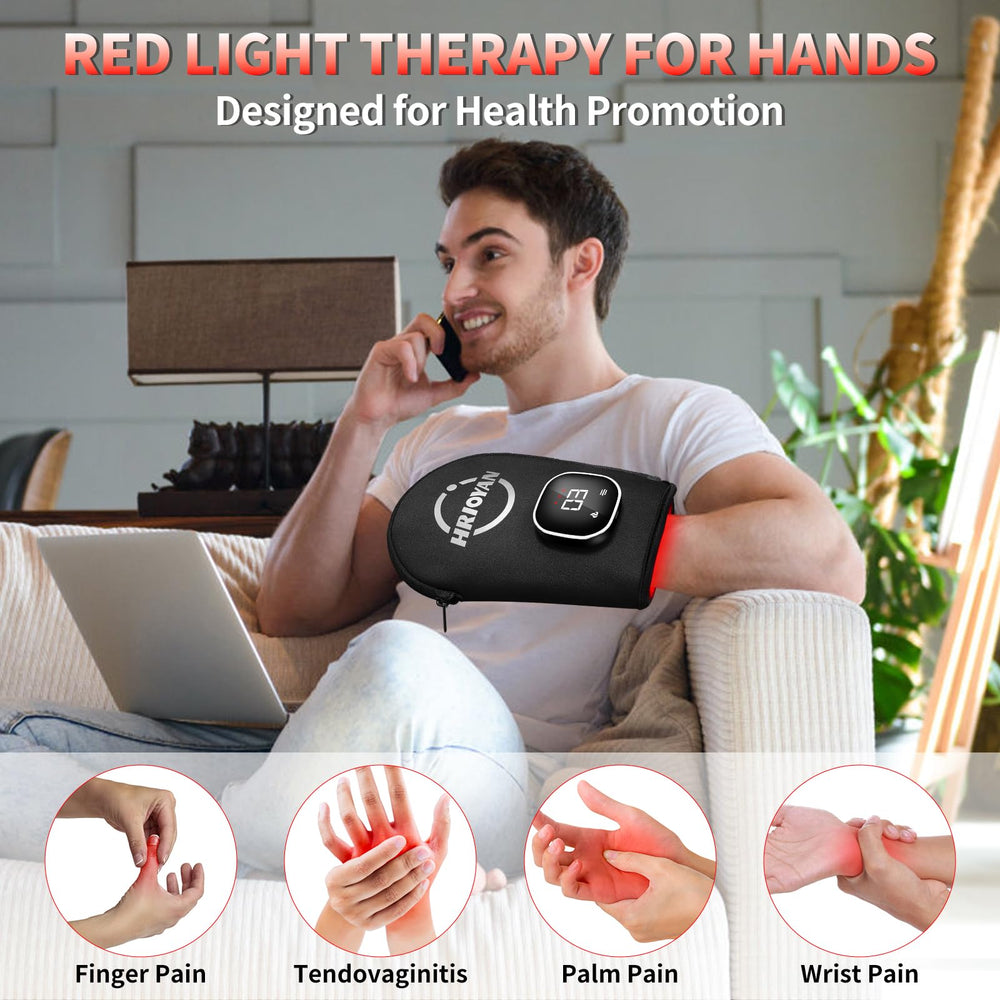 HRIOYAN red light glove palm-use angle highlights targeted palmar therapy potential.